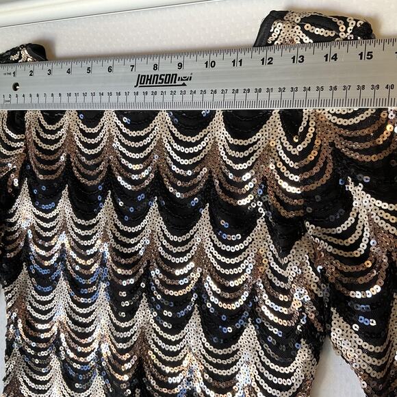 Crystal Doll Women Dress L Black Geometric Sheath Party Sequin Above Knee Length - Picture 5 of 12